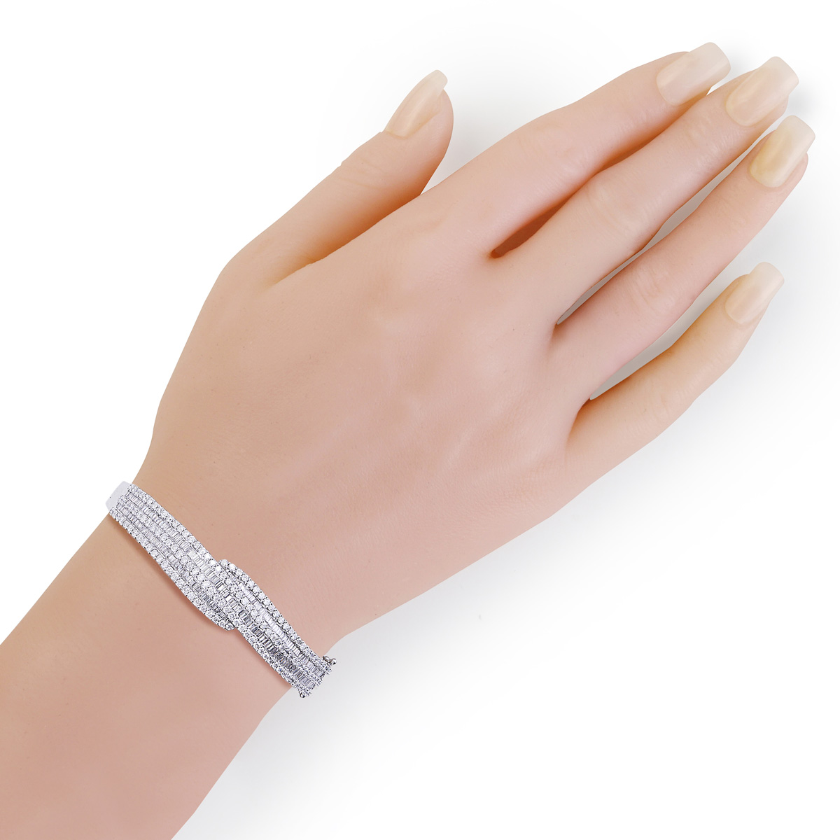 5.00 CTTW Fancy Round and Baguette Diamond Bangle in White