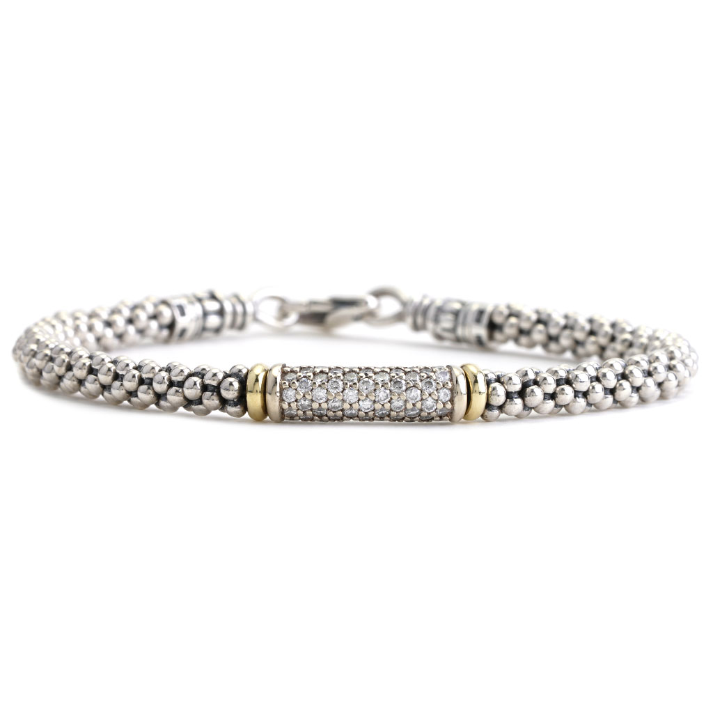 Lagos Caviar Collection Diamond Bracelet in Sterling Silver and 18K Yellow  Gold