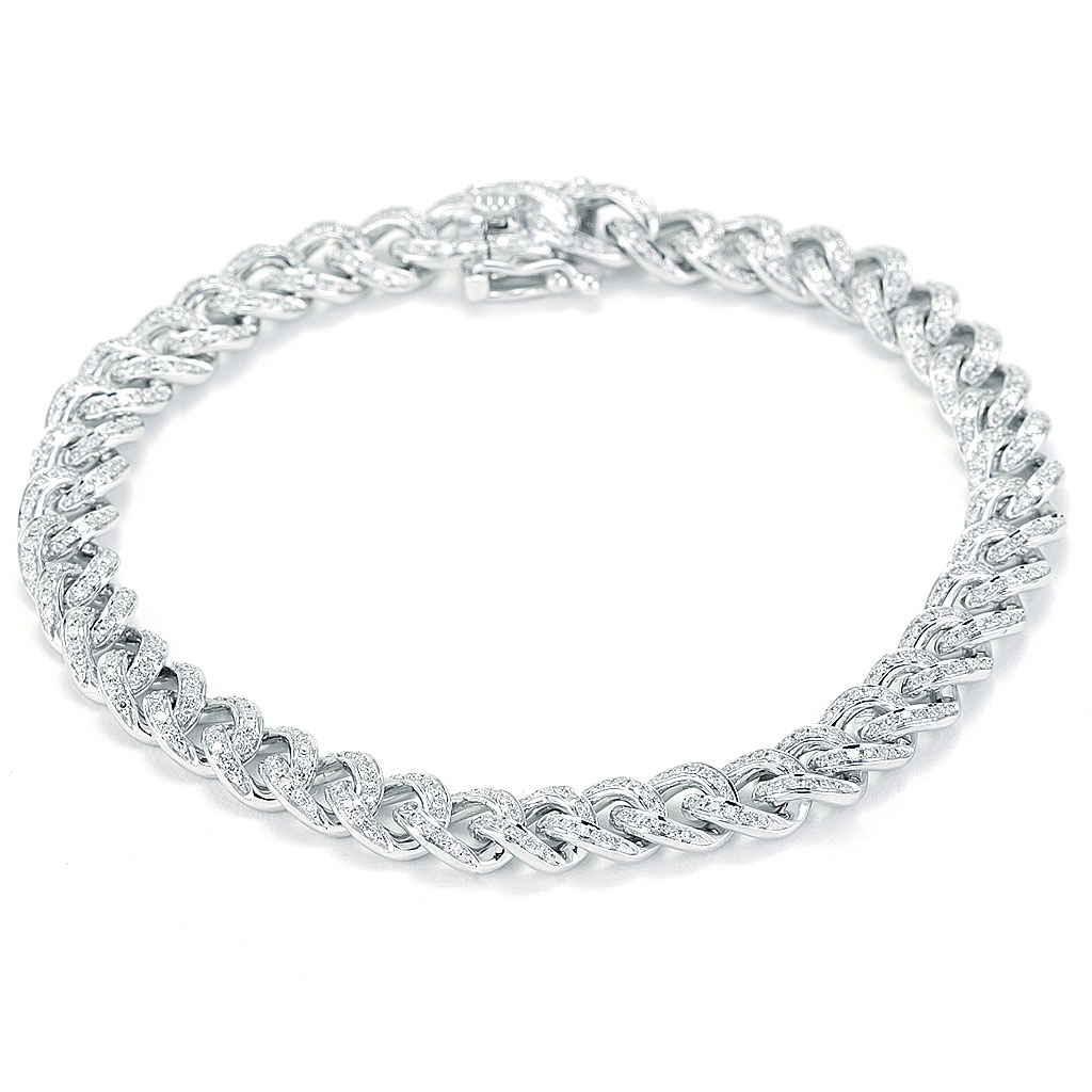 Pave Diamond Curb Link Bracelet in White Gold | New York Jewelers Chicago