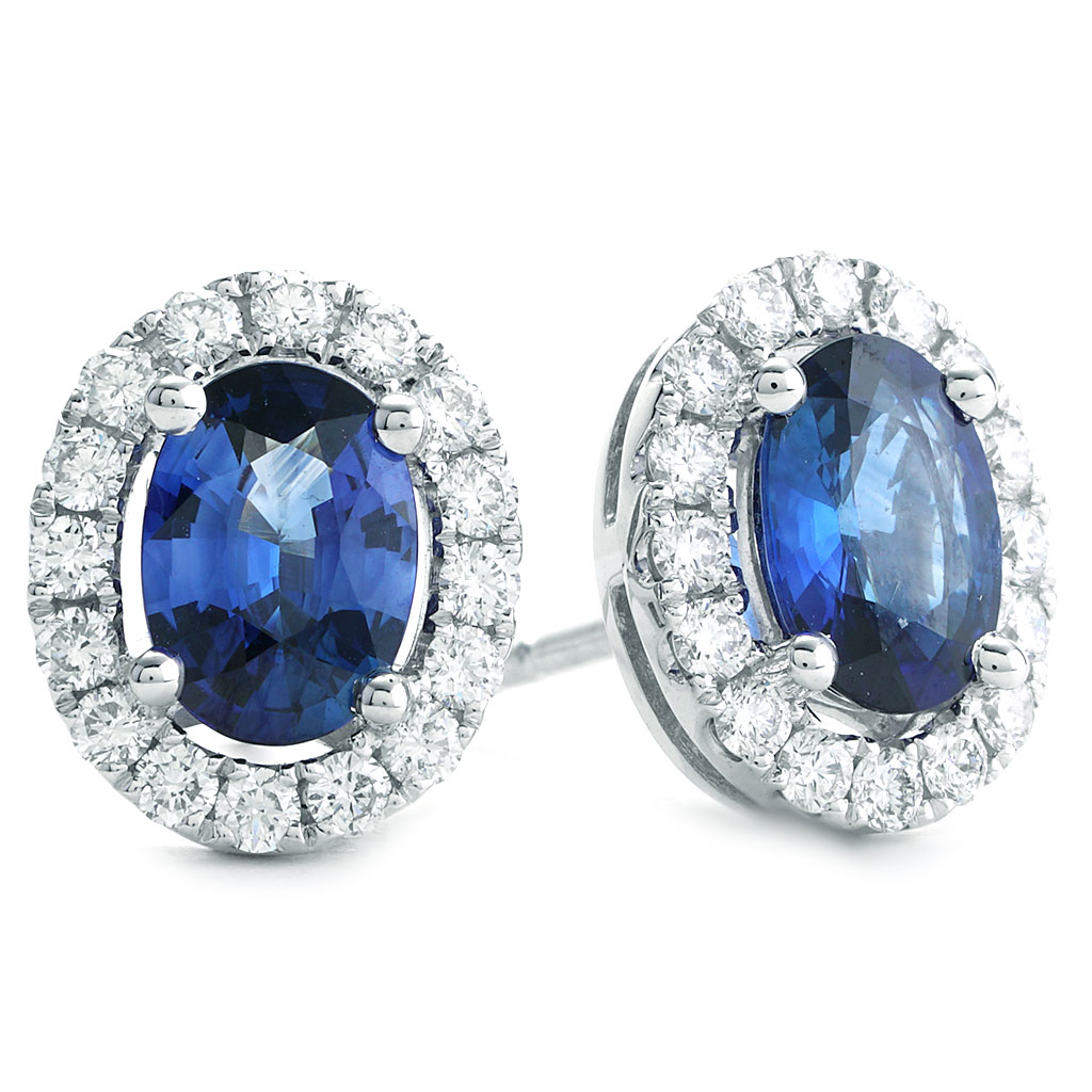 thumbnail image 2 of 2.49 CT Halo Stud Cushion Blue & White Sapphire Earrings - 14k White Gold 2 of 4