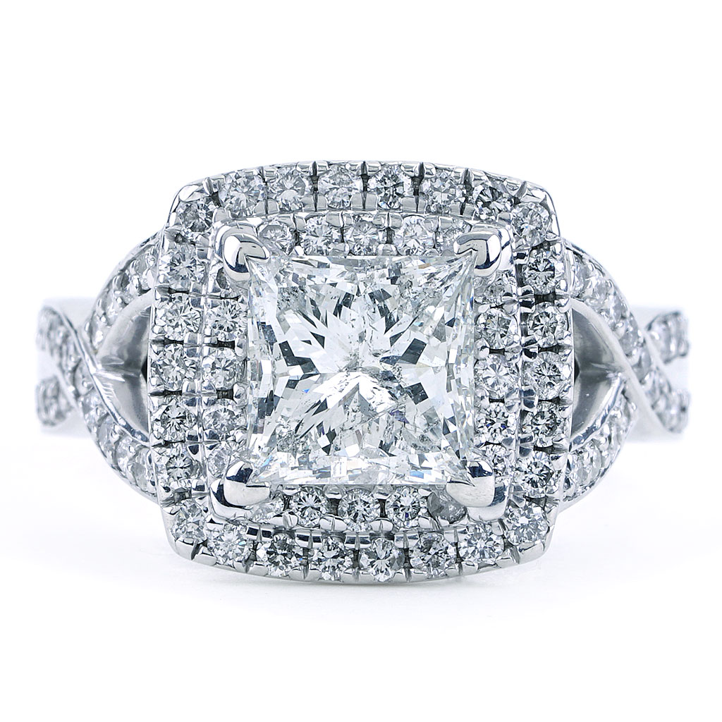 0.50 cts Princess Cut Solitaire Double Halo Diamond Twisted Shank Plat –  Jewelove.US