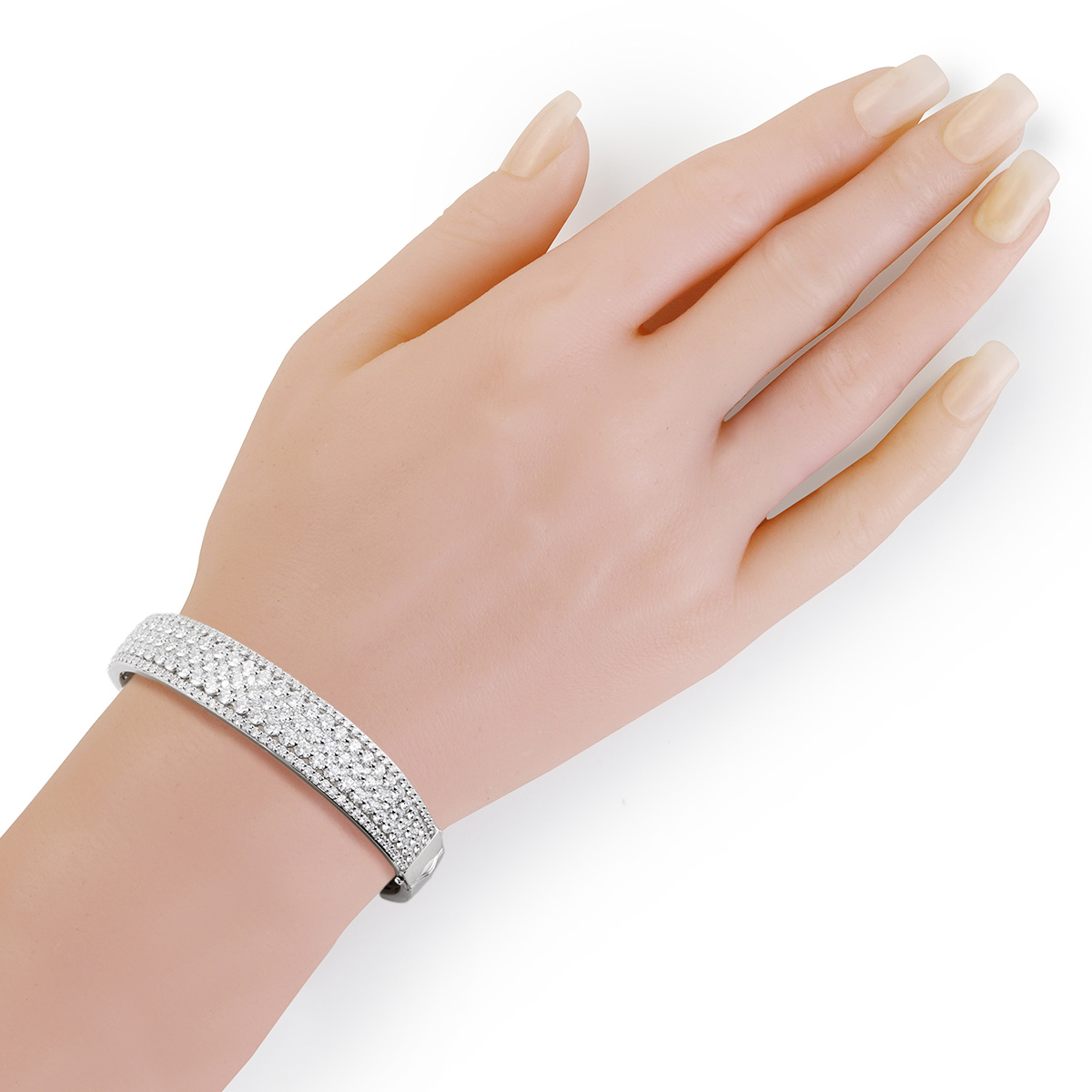 7.89 CTTW Five Row Pave Diamond Bangle Bracelet in White 7.89 CTTW Five Row Pave Diamond Bangle Bracelet in White