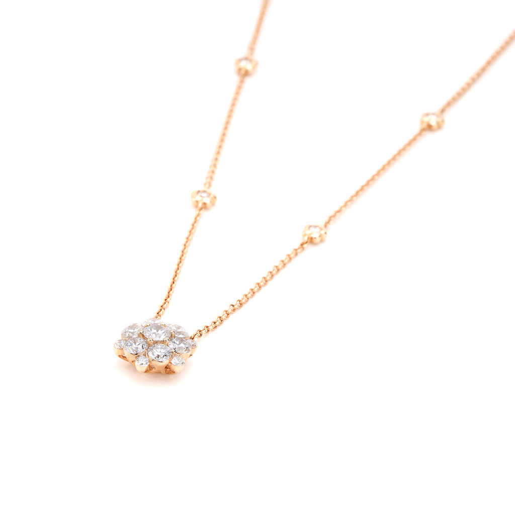 Diamond Cluster on Diamonds by the Yard Necklace in Rose Gold