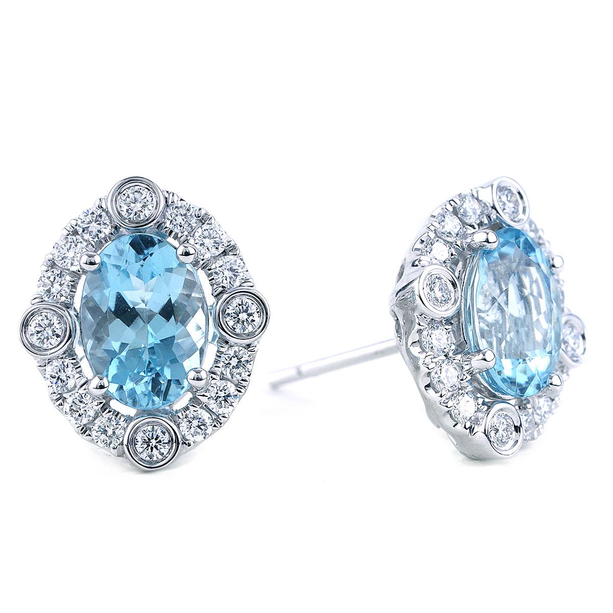 9ct White Gold Aquamarine & Diamond Stud Earrings in Blue | Angus & Coote