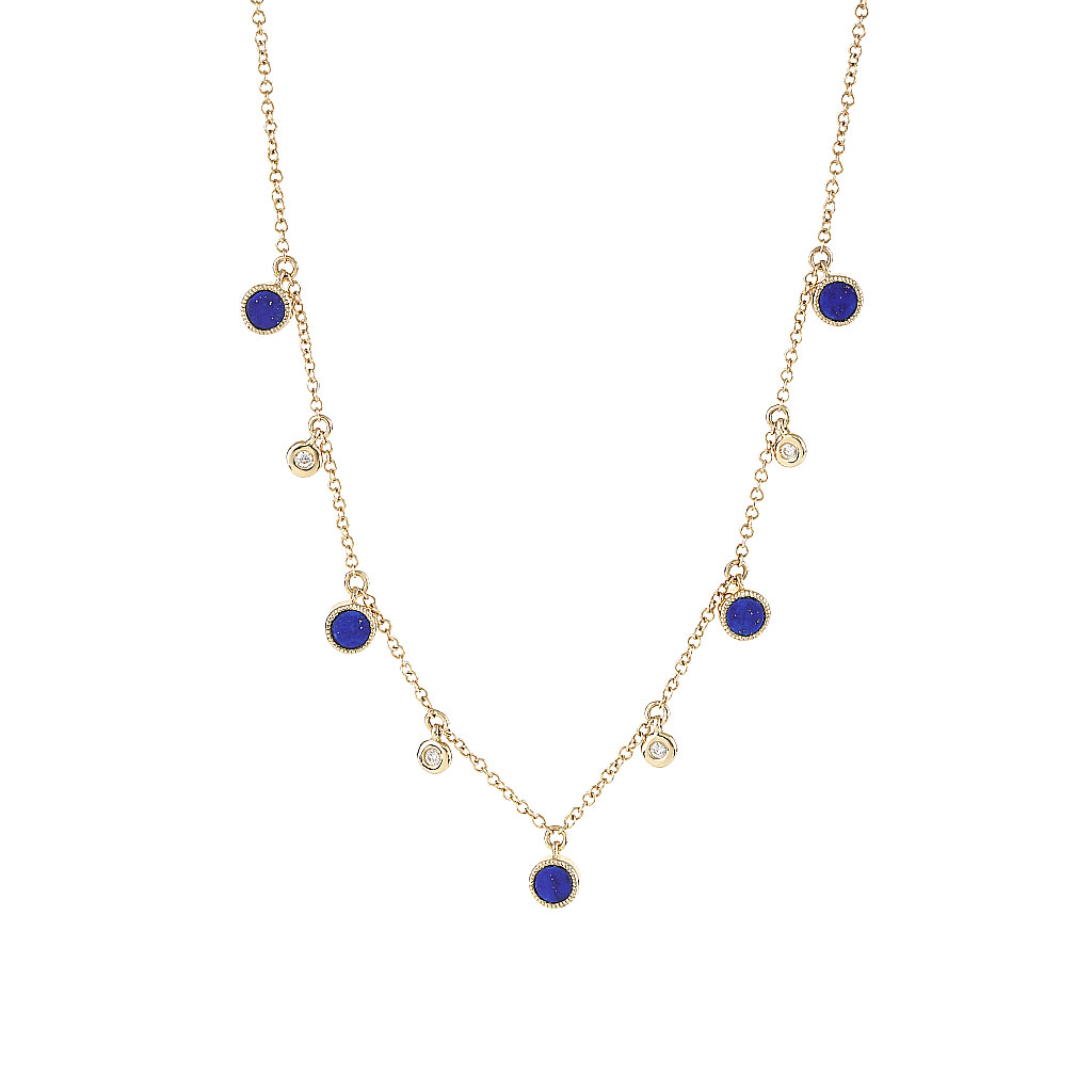 Bezel Set Lapis Lazuli and Diamond Alternating Dangle Necklace in ...