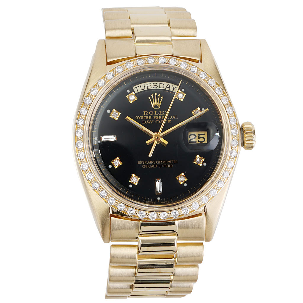 Rolex President 36mm Day-Date with Black Dial and Diamond Bezel in ...