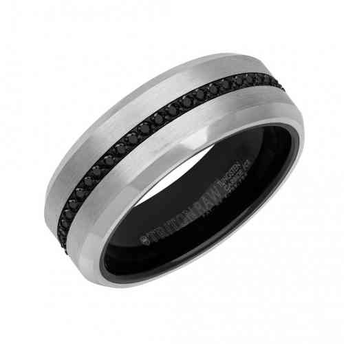 8 MM Black and White Tungsten Band with Black Sapphires