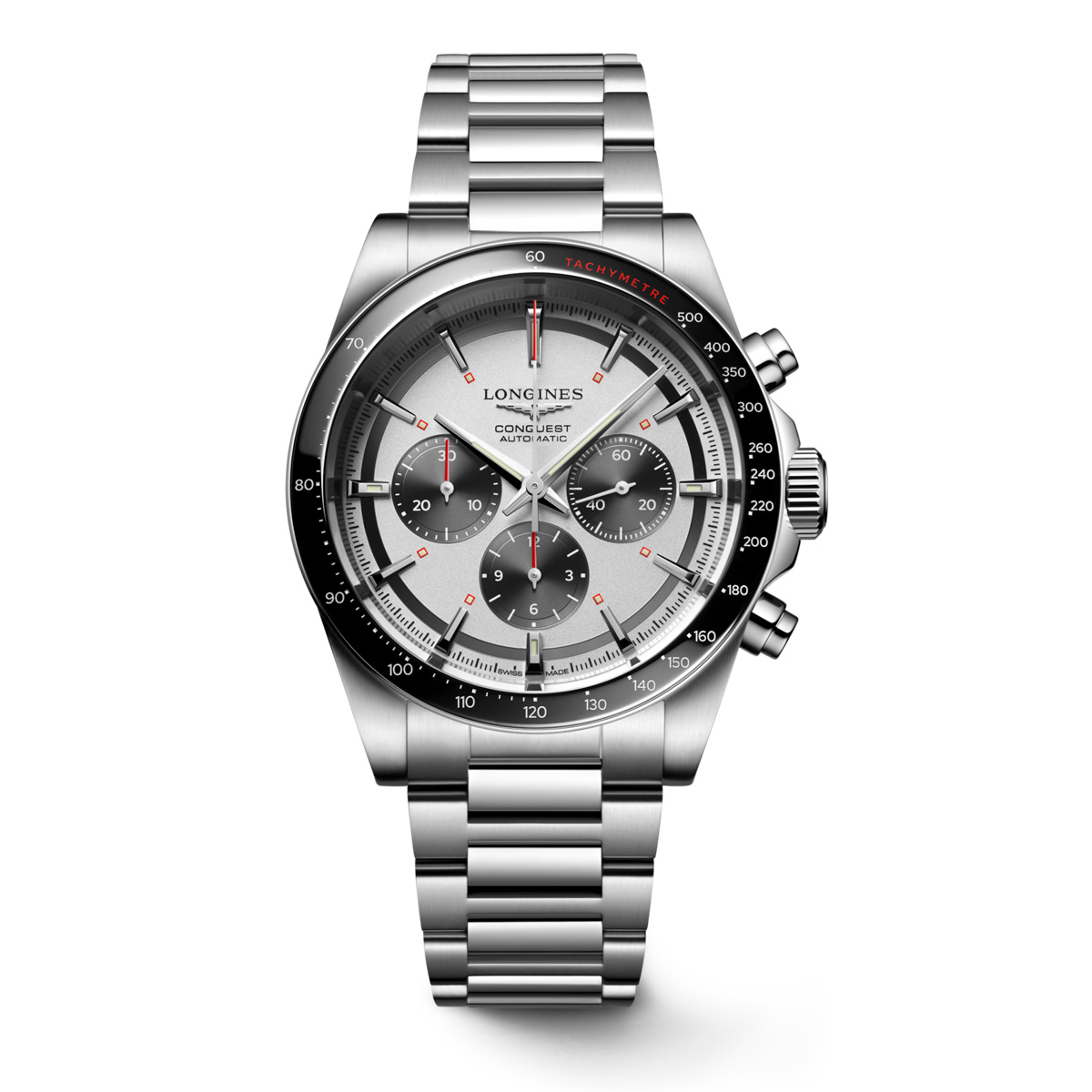 Longines Conquest Chronograph Silver/Black Dial Stainless Band ...