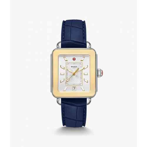 Michele Deco Sport Two Tone Watch Navy Silicone Strap New York