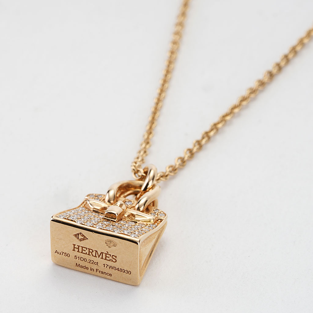 HERMES Necklace Amulet Birkin Bag Motif Pave Diamond 750(18K) White Gold
