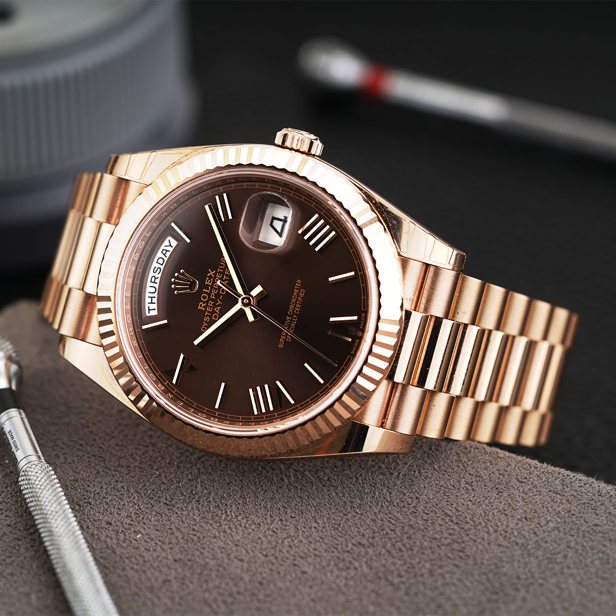 Rolex Day Date Chocolate Roman Dial President 18k Rose Gold New York Rolex Day Date Chocolate Roman Dial President 18k Rose Gold New York