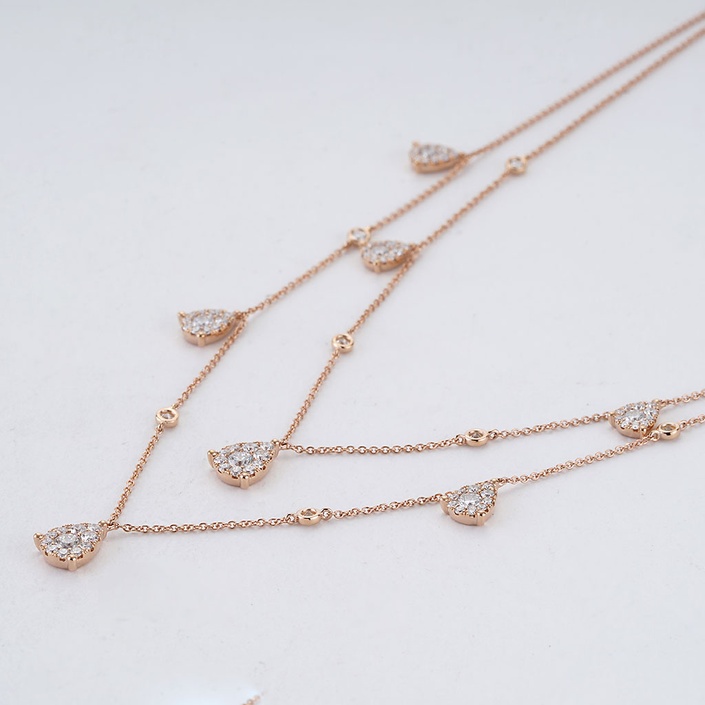 Double Layered Diamond Cluster Dangle Necklace in Rose Gold | New York ...