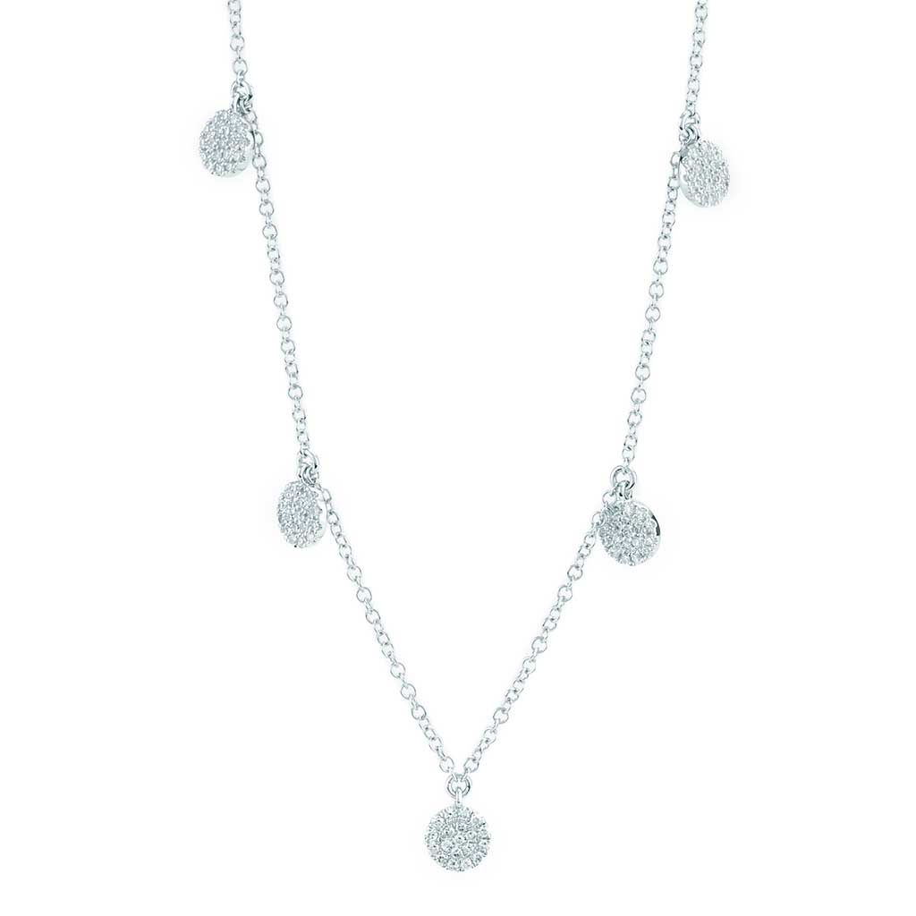 Round Pave Diamond Drop Stations Necklace in White Gold | New York ...