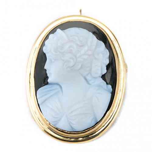 Antique Onyx Cameo Pin in Yellow Gold | New York Jewelers Chicago