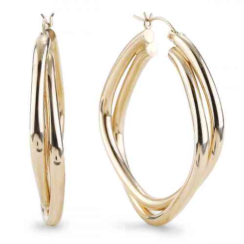 Tubed Double Hoop Earrings in Yellow Gold | New York