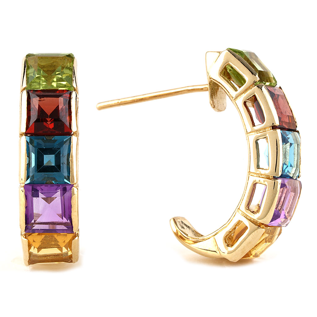 Channel Set Multi Color Stone Hoop Earrings in Yellow Gold | New York ...