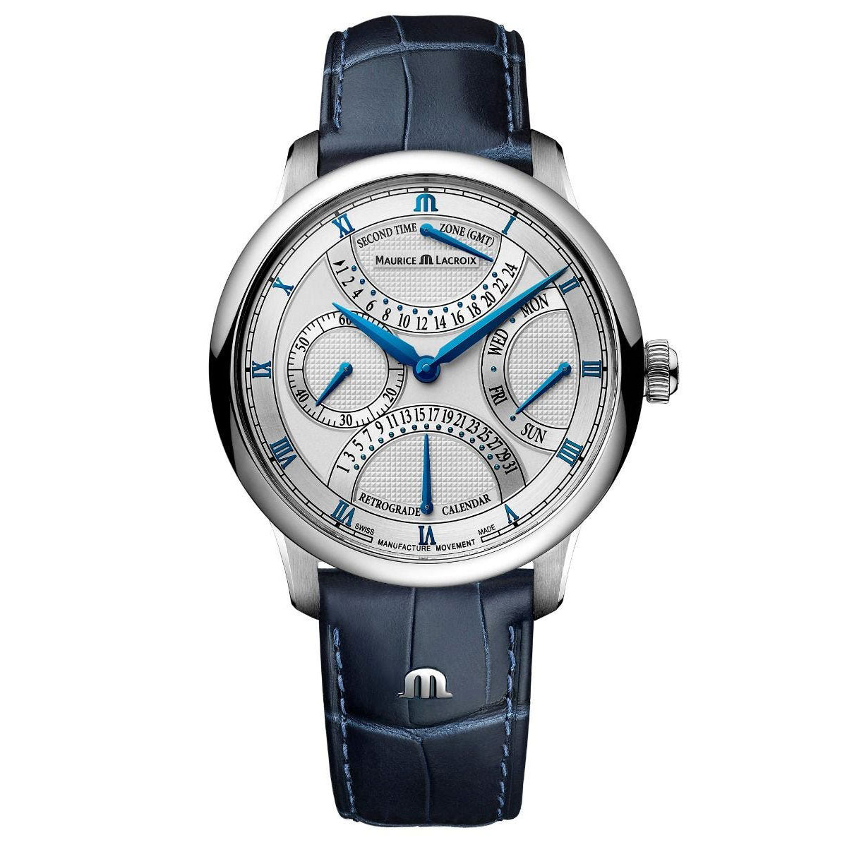 Maurice Lacroix Masterpiece Triple Retrograde Silver Dial Leather Strap