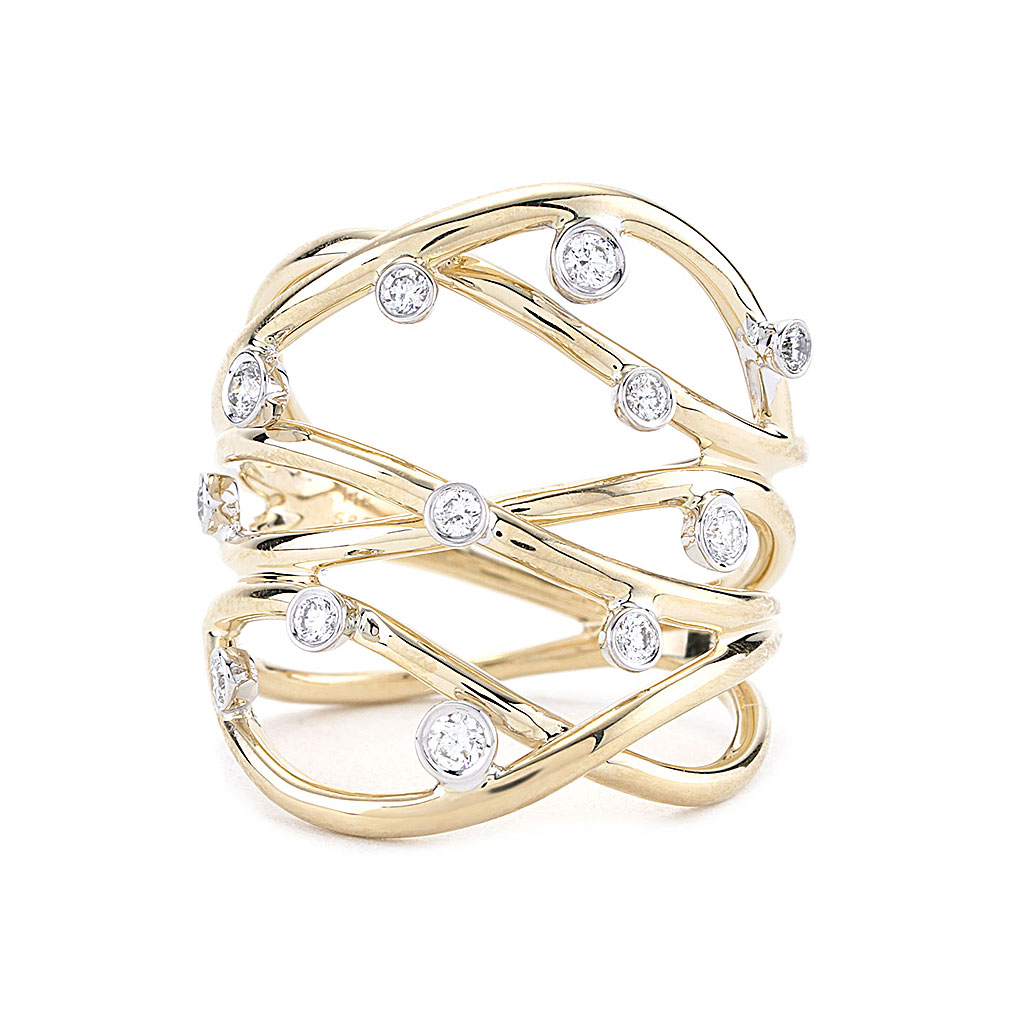 multi row diamond ring yellow gold