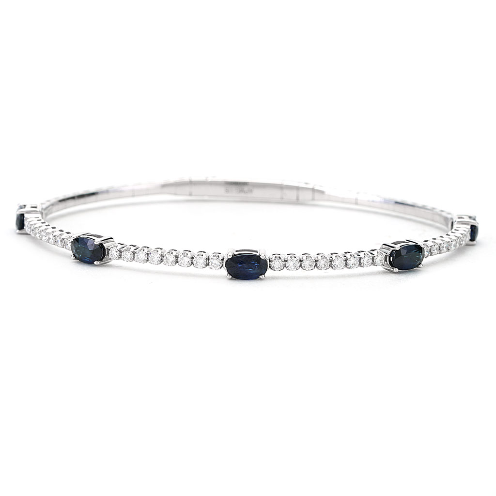 Sapphire and Diamond Flexible Bangle Bracelet in White Gold | New York ...