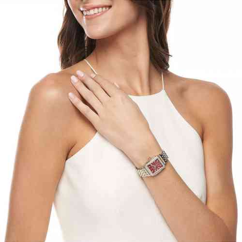 Michele Deco Mid Red Mother of Pearl Dial Two Tone New York