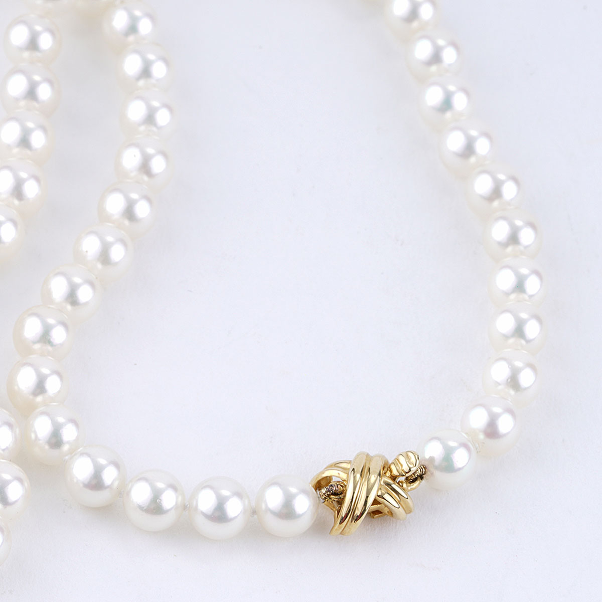tiffany co akoya pearl necklace with yellow gold x clasp 13065 50