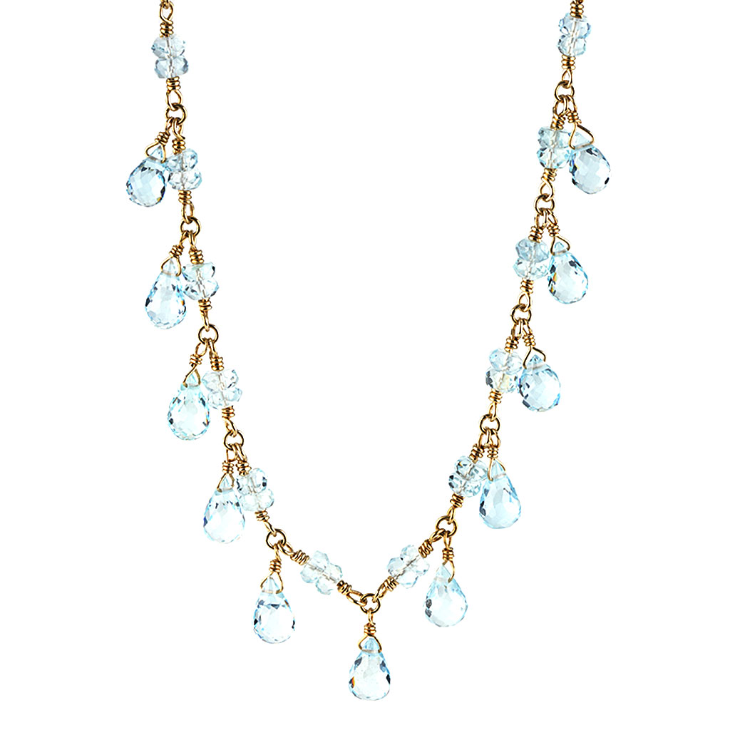 Natural Aquamarine Butterfly Necklace 14k Real Gold