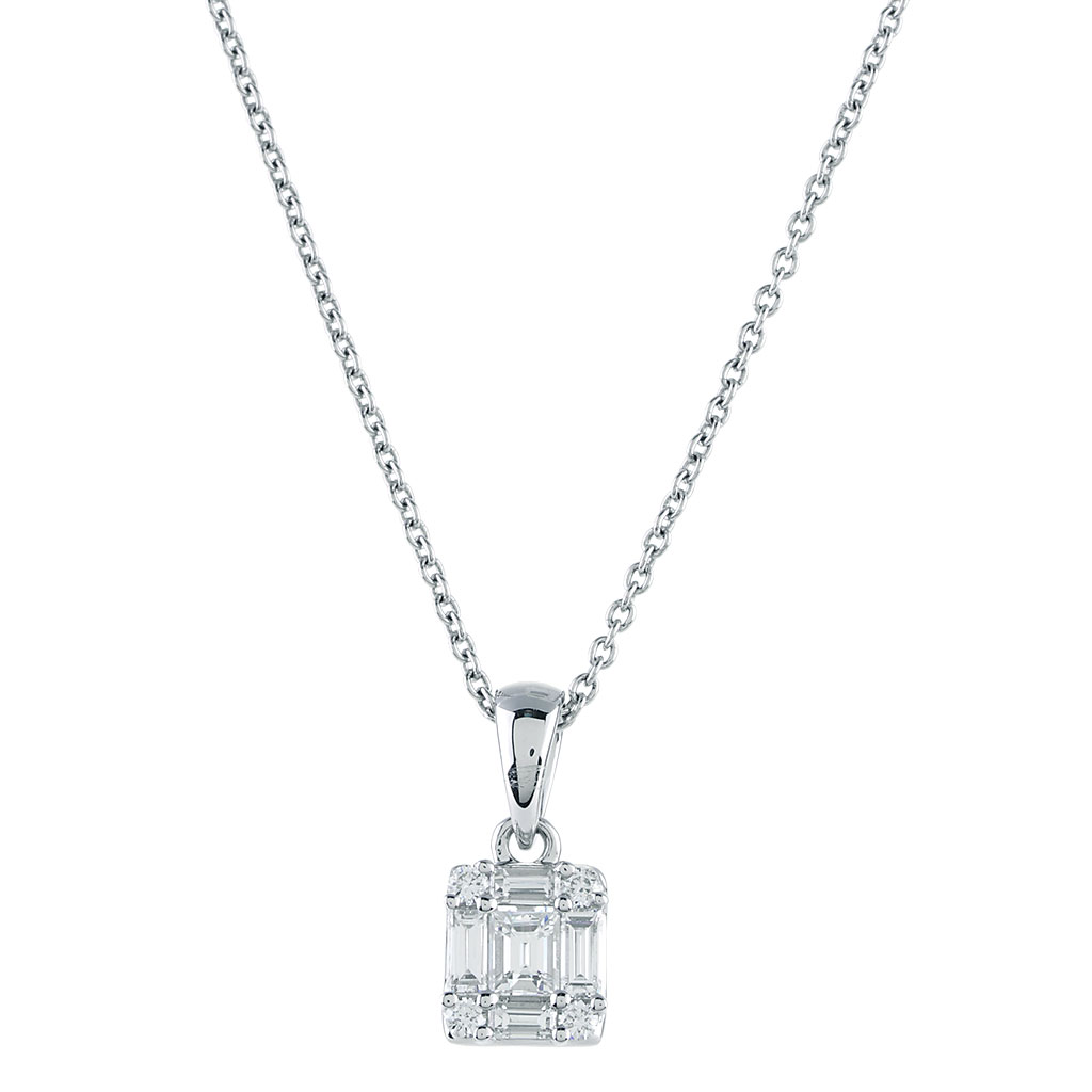Baguette and Round Diamond Pendant in White Gold | New York Jewelers ...