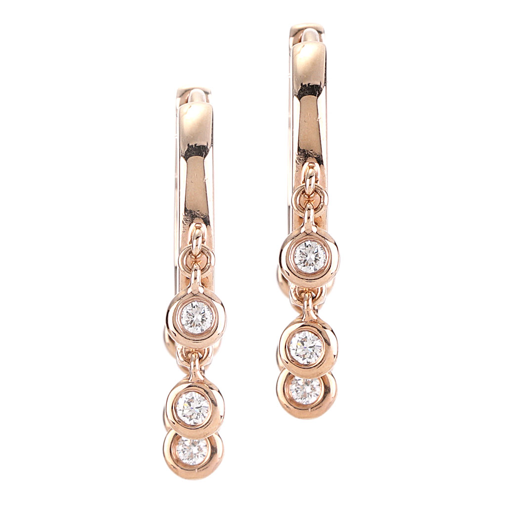 Diamond Bezel Dangle Hoops in Rose Gold | New York Jewelers Chicago