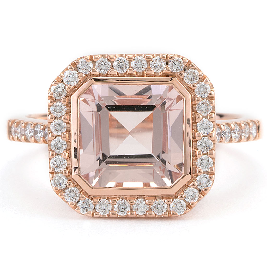 2.38 CT Asscher Cut Morganite Ring with Diamond Halo in Rose Gold | New ...