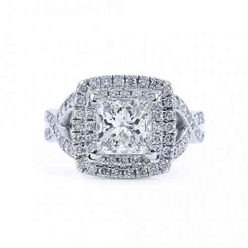 Princess Cut Engagement Ring, Double Halo Diamond Ring, Cushion Halo  Engagement Ring , 14K White Gold, Princess Cut Rings - Etsy